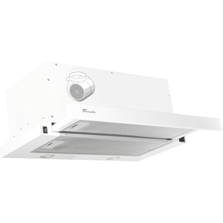 Hota Telescopica Incorporabila Tornado Storm 1200 (60), 1 motor, latime 60 cm, 3 viteze, absorbtie 1200 m3/ora, Alb