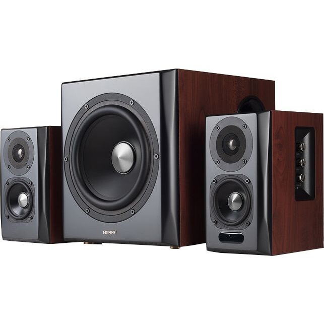 BOXE EDIFIER 2.1, RMS: 150W (2 x 25W, 2 x 15W, 1 x 70W), Bluetooth , Telecomanda , Wireless, Volum, Bass, Treble, Optical, Brown, S350DB