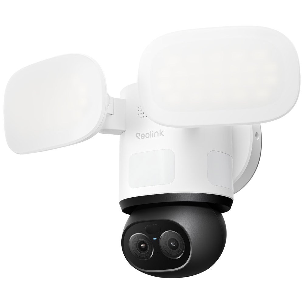 Camera supraveghere wireless rotativa IP WiFi 6 PTZ cu lentila duala Reolink TrackFlex Floodlight Full Color F850W, 8MP+2MP, 2.8/8 mm, PIR, 360 grade,