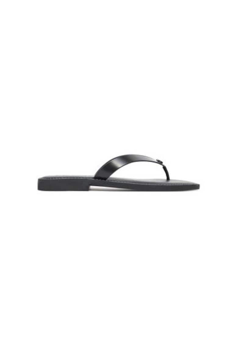 Papuci flip-flop dama  CZ379 - Piele naturala - Negru - Negru