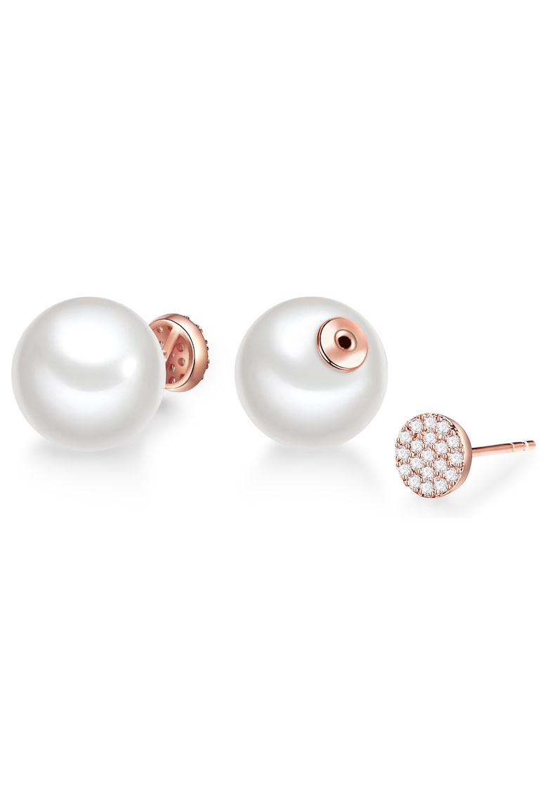 Cercei placati cu aur de 14K - cu tija si perle shell - Alb