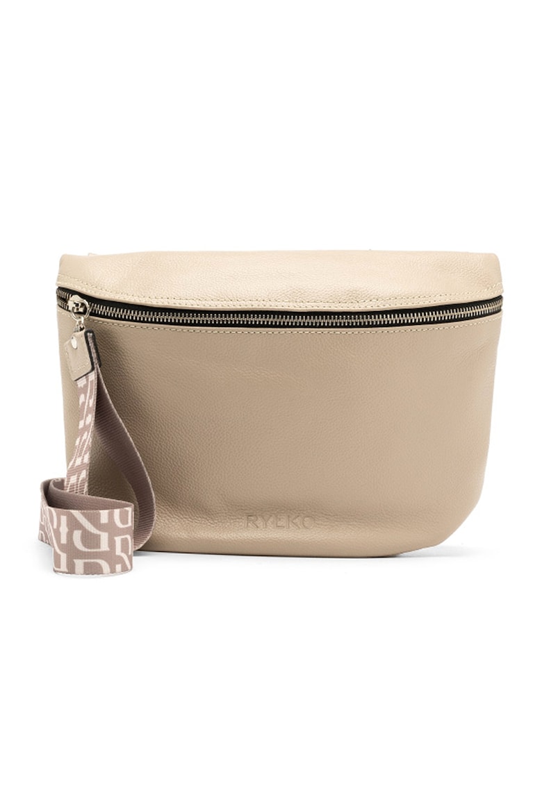 Geanta crossbody de piele cu aspect texturat - Bej