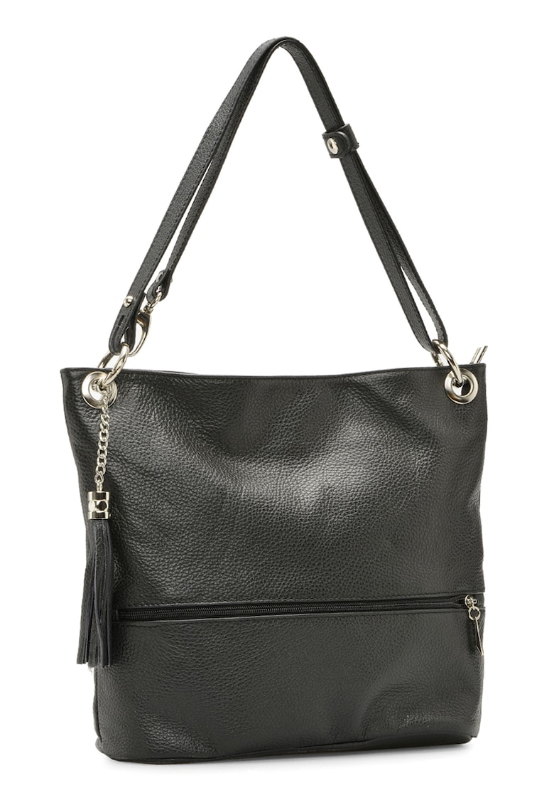 Geanta tote de piele cu canafi - Negru