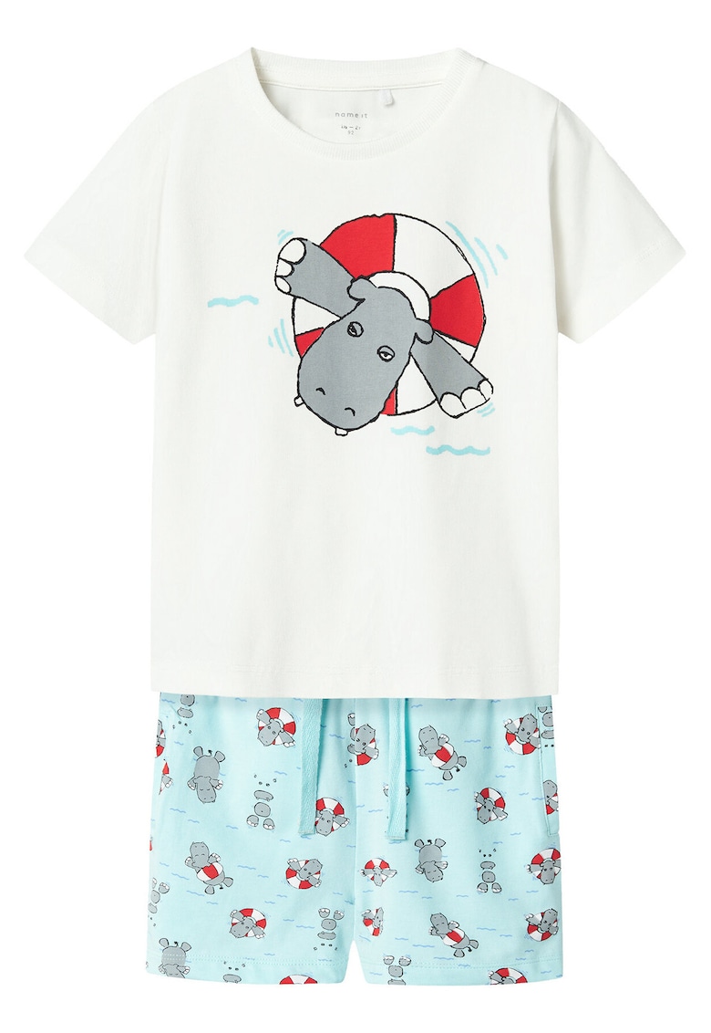 Set tricou si pantaloni scurti baieti  13241038 - Bumbac organic - Alb/Albastru deschis - Alb/Albastru deschis
