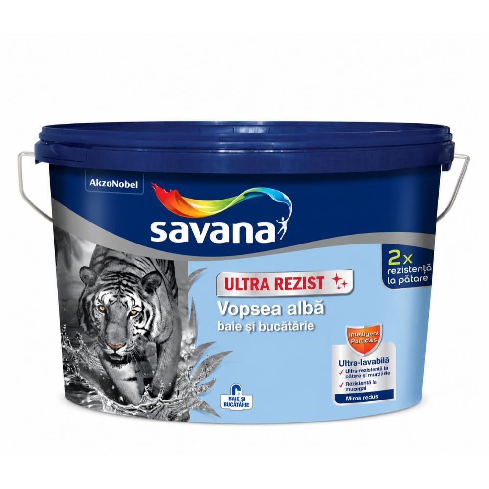 Vopsea ultra-lavabila antimucegai Savana Ultra Rezist, interior, baie si bucatarie, alb, 4 l