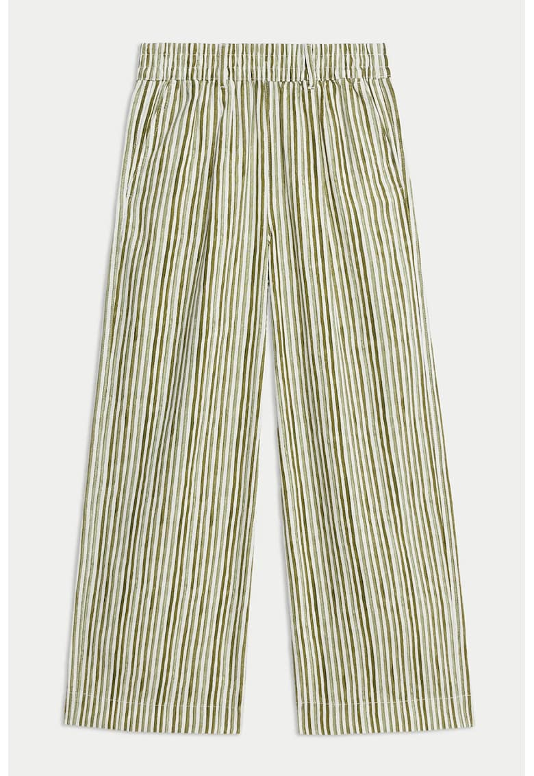 Pantaloni drepti din amestec de in - Alb/Maro/Verde pal