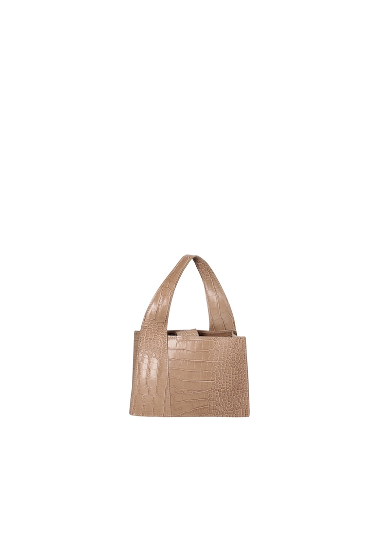 Geanta din piele cu model de crocodil cu maner - Maro taupe