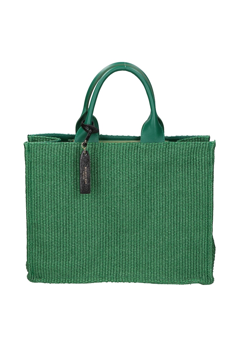 Geanta de piele si material textil cu maner