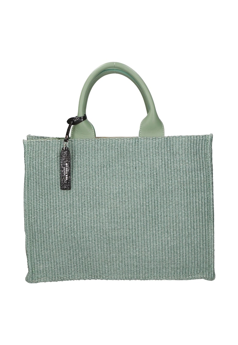 Geanta de piele si material textil cu maner - Verde menta