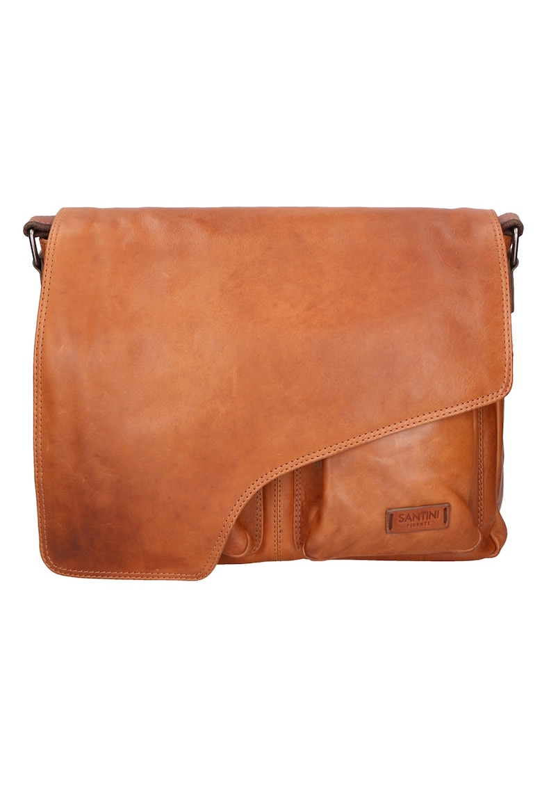 Geanta messenger unisex de piele 27269 - Maro cognac