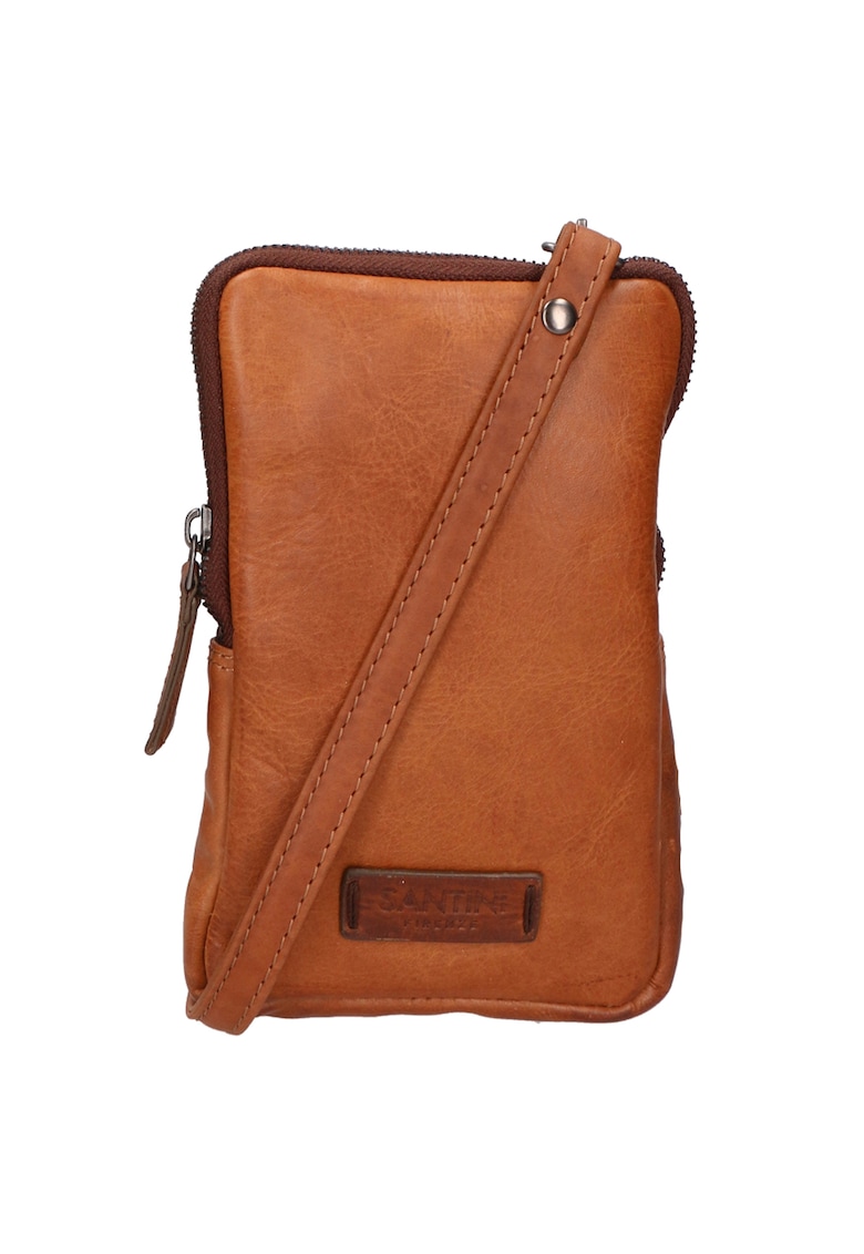 Geanta crossbody unisex de piele cu bareta detasabila - Maro cognac