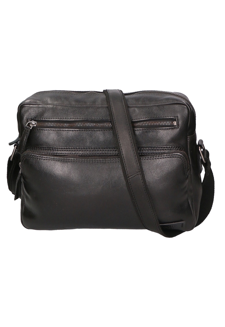 Geanta crossbody unisex de piele cu buzunare multiple - Negru