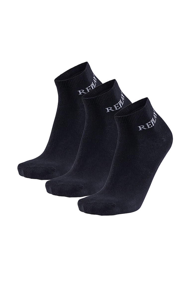 Set de sosete unisex scurte cu logo - 3 perechi - Negru