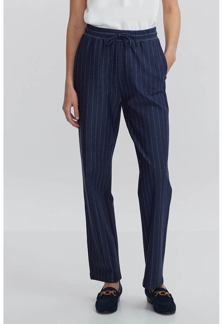 Pantaloni cu dungi discrete si talie ajustabila - Alb murdar/Bleumarin