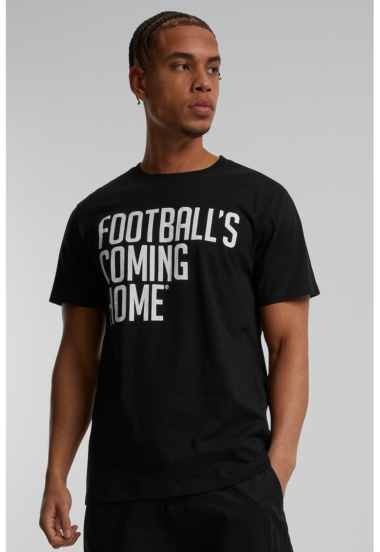 Tricou de bumbac cu imprimeu text - Negru