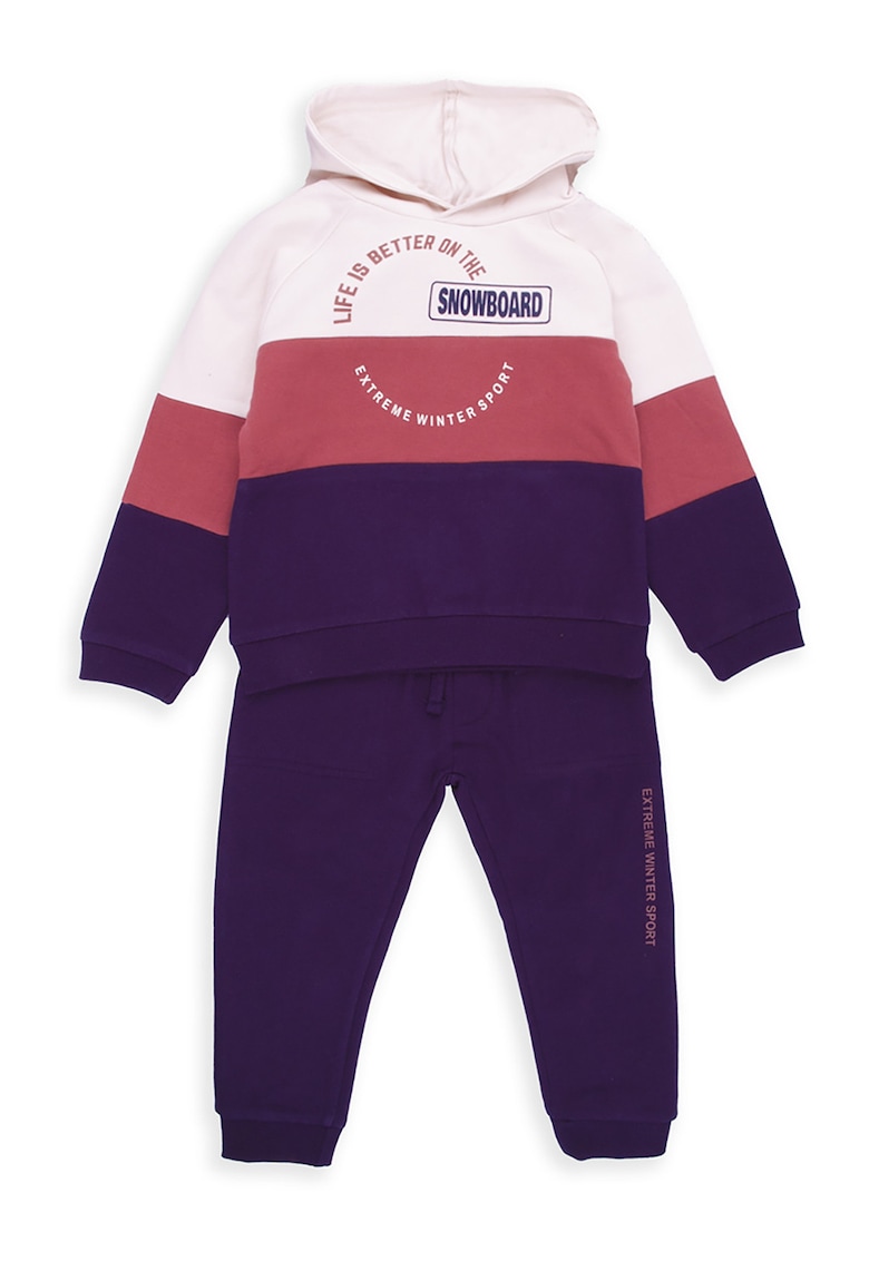 Set de hanorac cu model colorblock si pantaloni cu snur - 2 piese - Violet deschis/Roz inchis/Violet aubergine