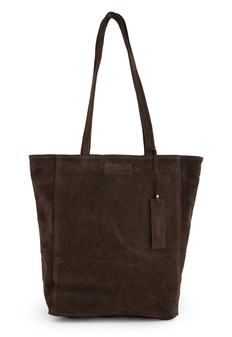 Geanta de umar  din piele intoarsa - maro - 37x40x14cm - cu 2 buzunare interioare