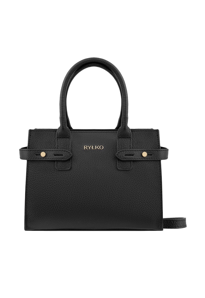 Geanta tote de piele cu bareta aditionala - Negru