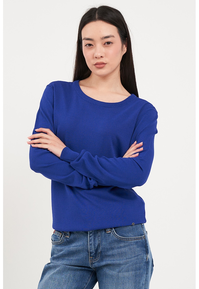 Pulover tricotat fin cu model uni - Albastru inchis
