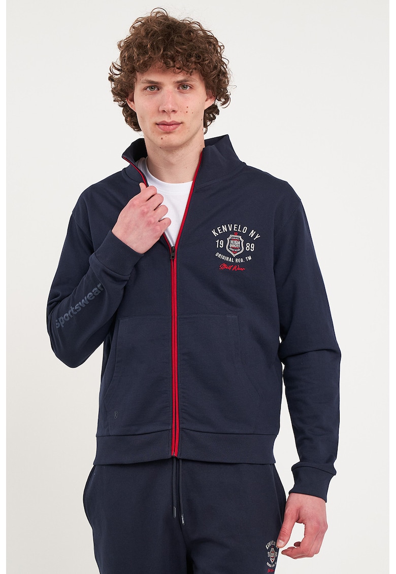 Bluza de trening cu fermoar si logo - Rosu/Bleumarin