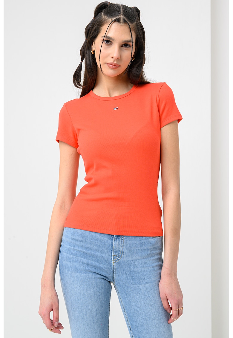Tricou slim fit striat - Portocaliu