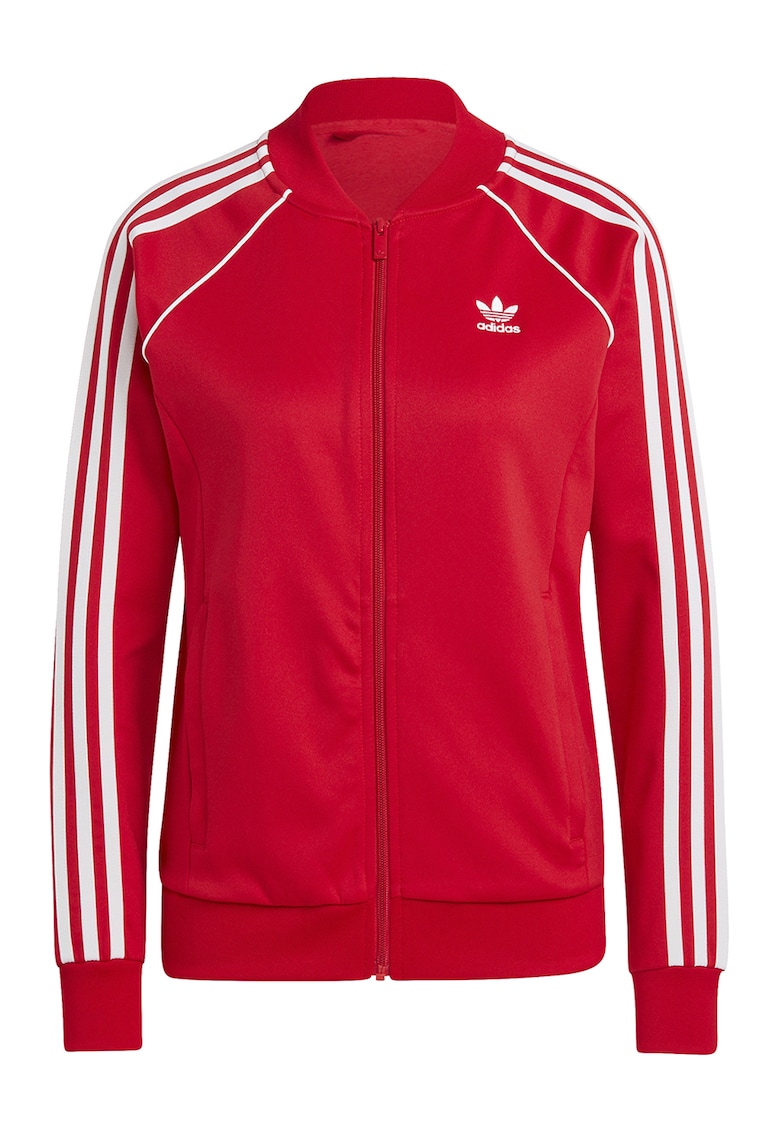 Bluza de trening cu fermoar Adicolor Classics - Alb optic/Rosu vermillion