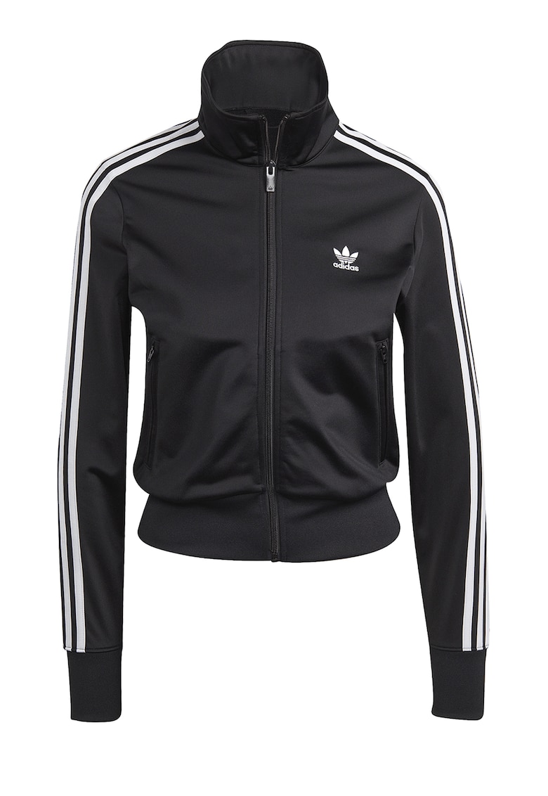 Bluza de trening crop cu fermoar si dungi Firebird - Alb/Negru