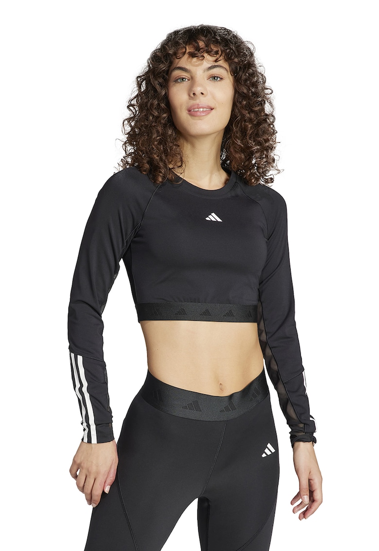 Bluza crop cu maneci raglan pentru fitness Hyperglam - Negru