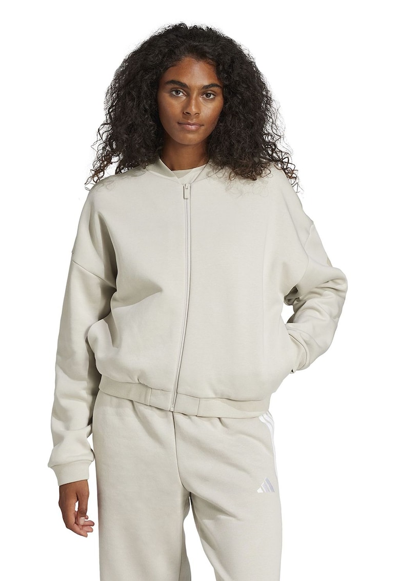 Bluza de trening cu fermoar si guler basebal - Alb fildes