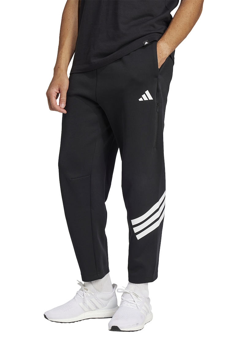 Pantaloni de trening cu croiala conica si logo - Alb/Negru