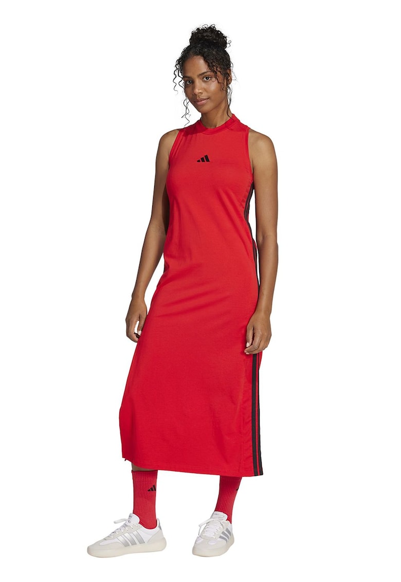 Rochie din amestec de bumbac cu slit lateral - Rosu/Negru