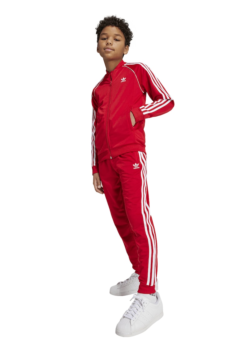 Bluza de trening cu fermoar si broderie logo - Rosu/Alb