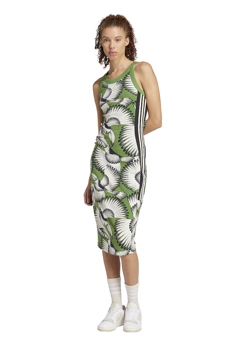 Rochie midi cambrata FARM - Alb/Verde