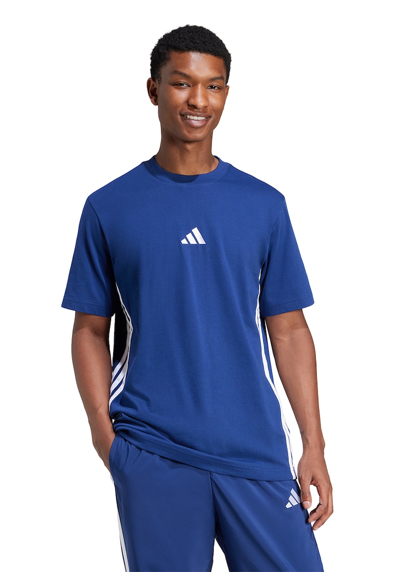 Oferte la Tricou din bumbac cu decolteu la baza gatului si logo - Alb/Albastru inchis