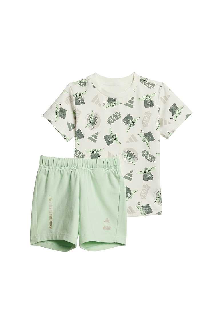 Set de tricou si pantaloni scurti din amestec de bumbac cu model cu Star Wars - Verde pal/Alb murdar
