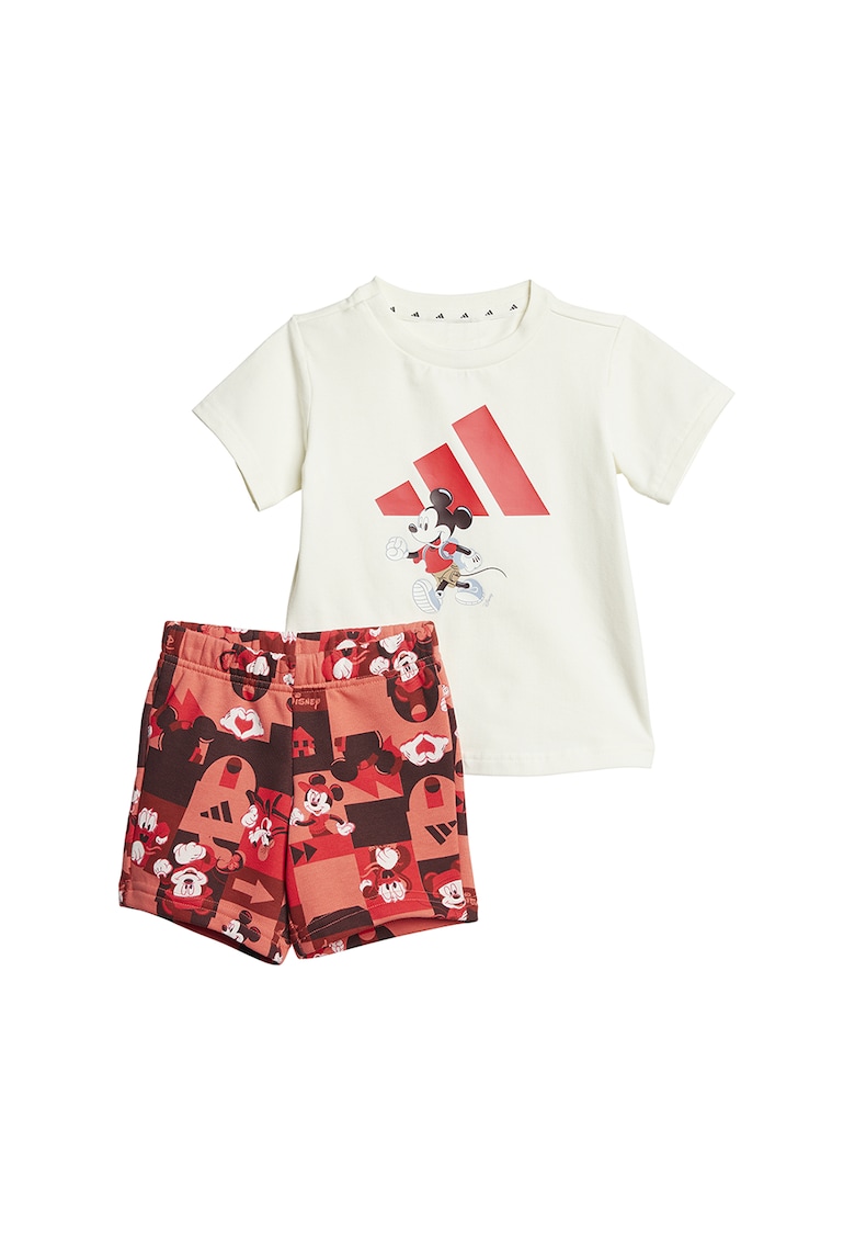 Set de tricou si pantaloni scurti din amestec de bumbac cu Mickey Mouse - Rosu/Alb/Portocaliu