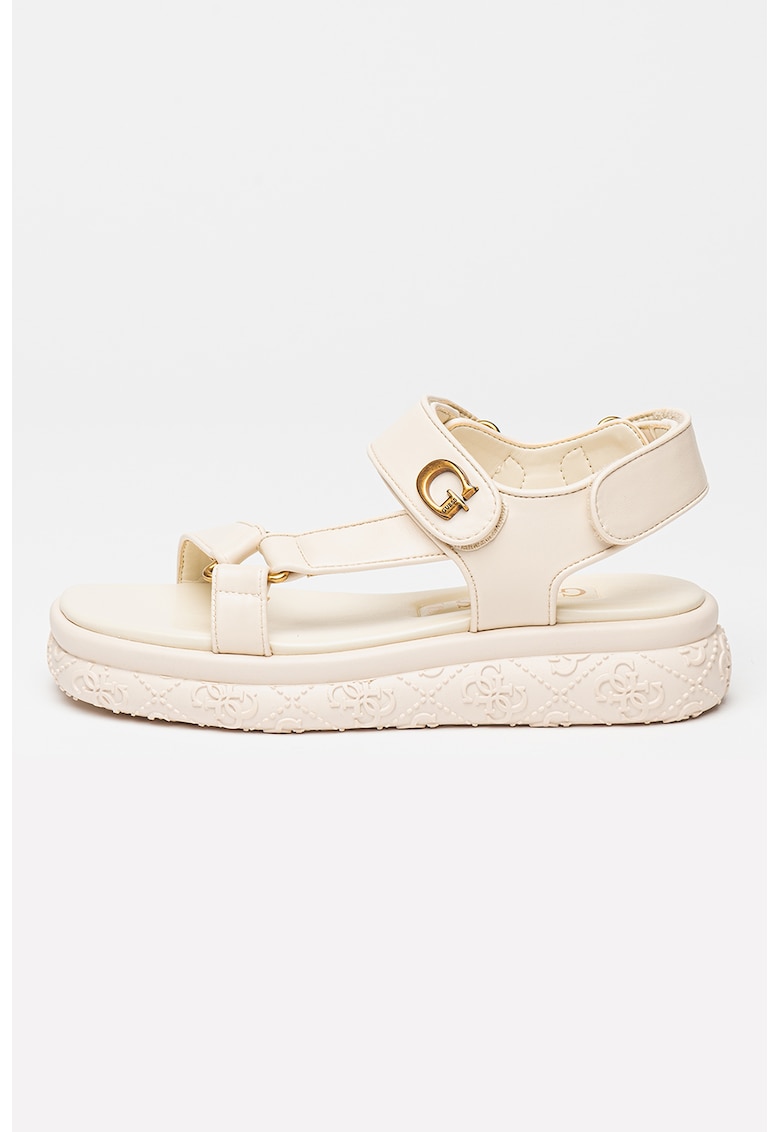 Sandale flatform cu velcro - Alb fildes