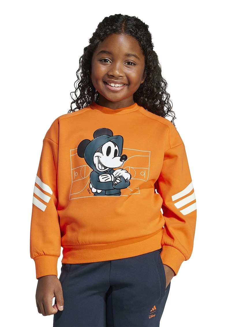 Bluza de trening cu decolteu la baza gatului si imprimeu Mickey Mouse - Portocaliu mandarina/Alb optic