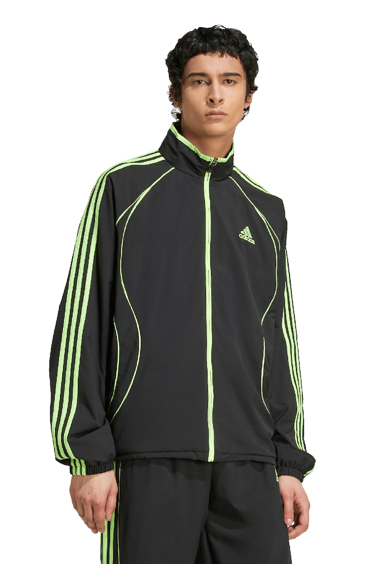 Bluza de trening lejera cu fermoar si guler mediu - Negru/Verde lime