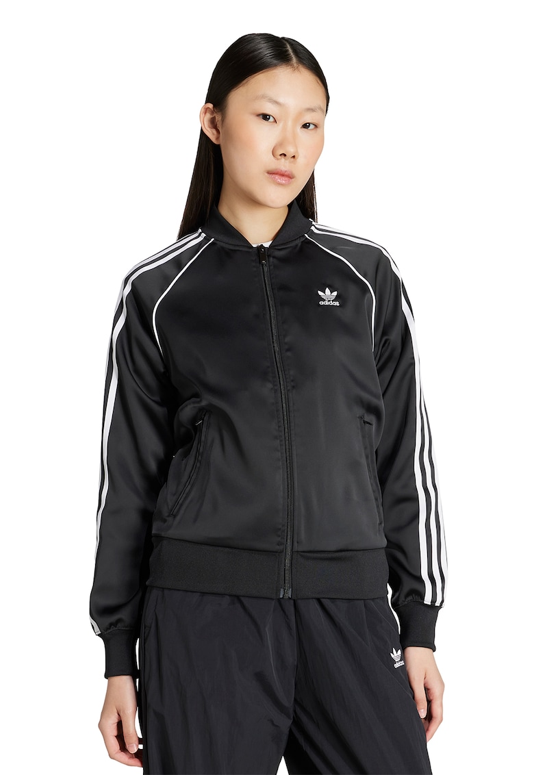 Bluza de trening din satin cu fermoar SST - Negru/Alb murdar