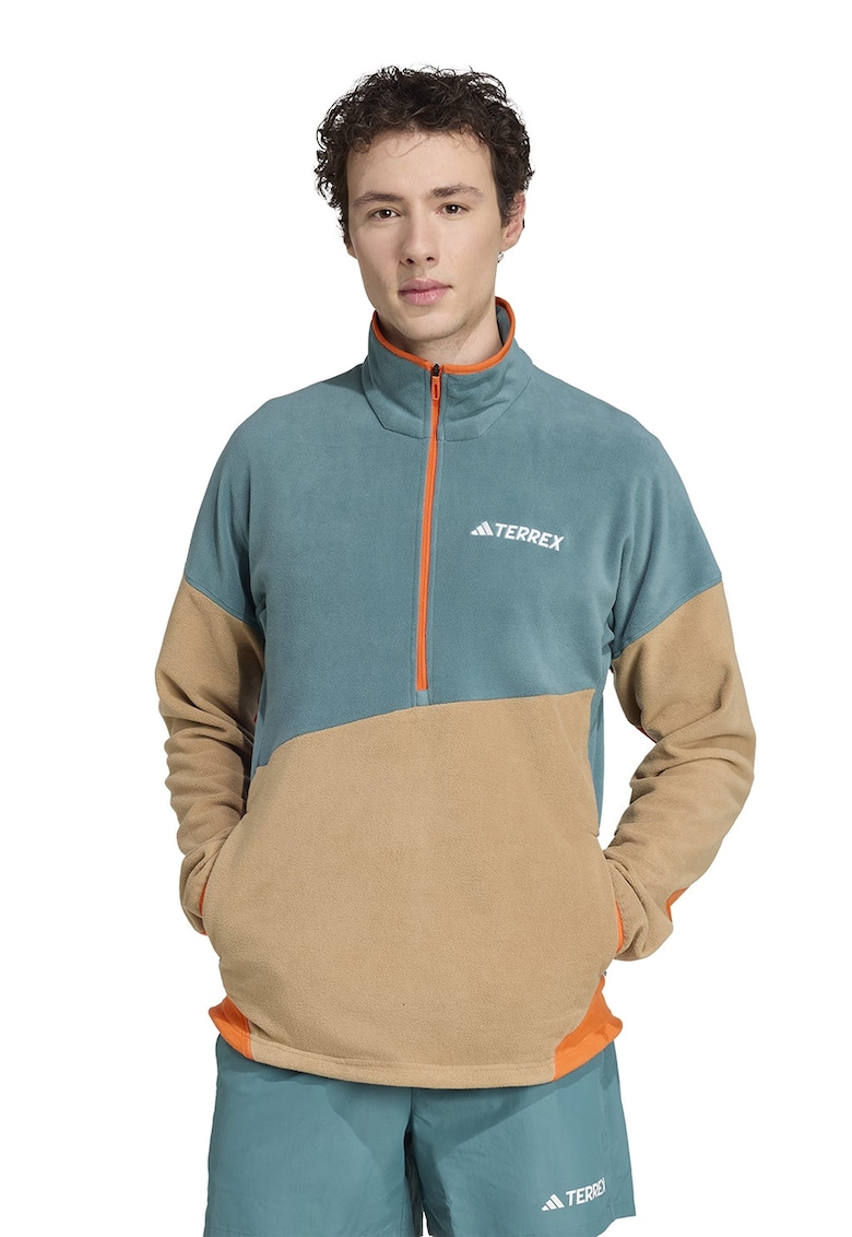 Bluza de trening din fleece cu fenta cu fermoar pentru drumetii - Bej/Verde persan