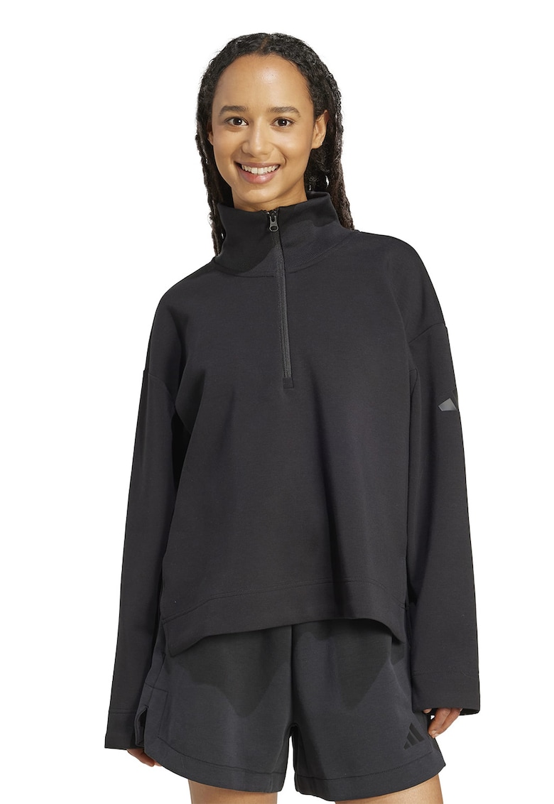 Bluza de trening lejera din amestec de modal cu fermoar scurt - Negru stins