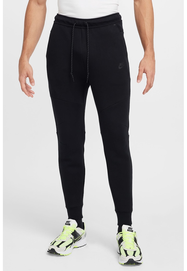 Pantaloni de trening din amestec de bumbac cu talie ajustabilia - Negru