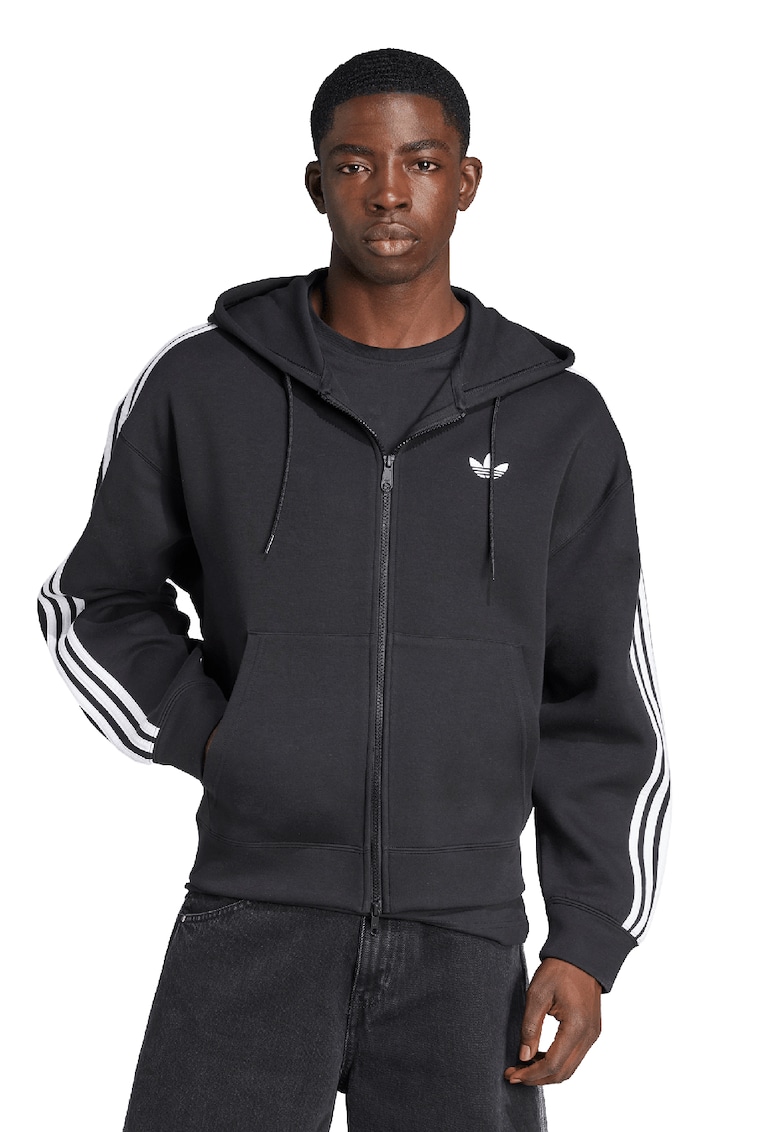 Oferte la Hanorac cu fermoar si buzunare oblice Spacer - Alb/Negru