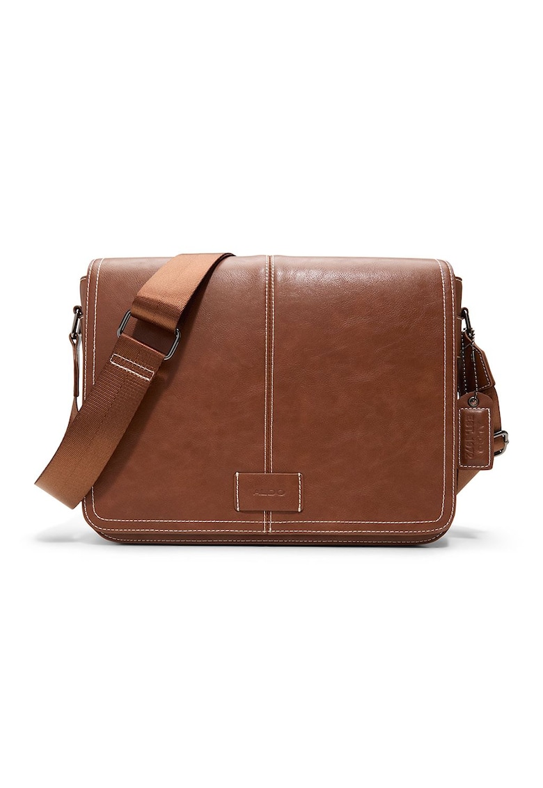 Geanta messenger din piele ecologica - Maro cognac