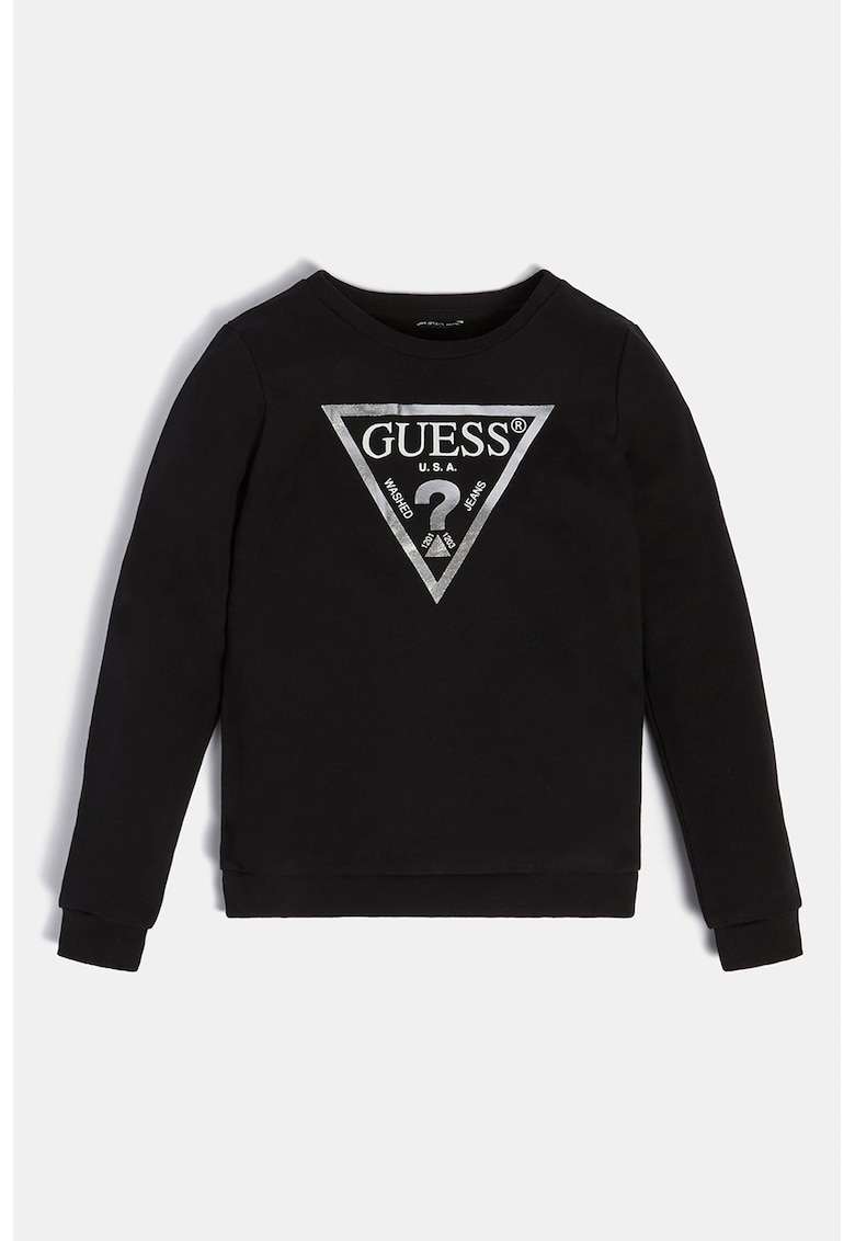 Bluza de trening cu decolteu la baza gatului si imprimeu logo - Negru