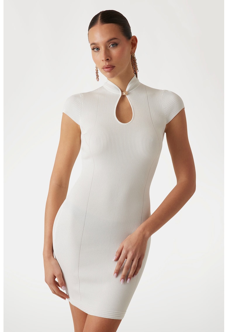 Rochie mini striata bodycon - Crem