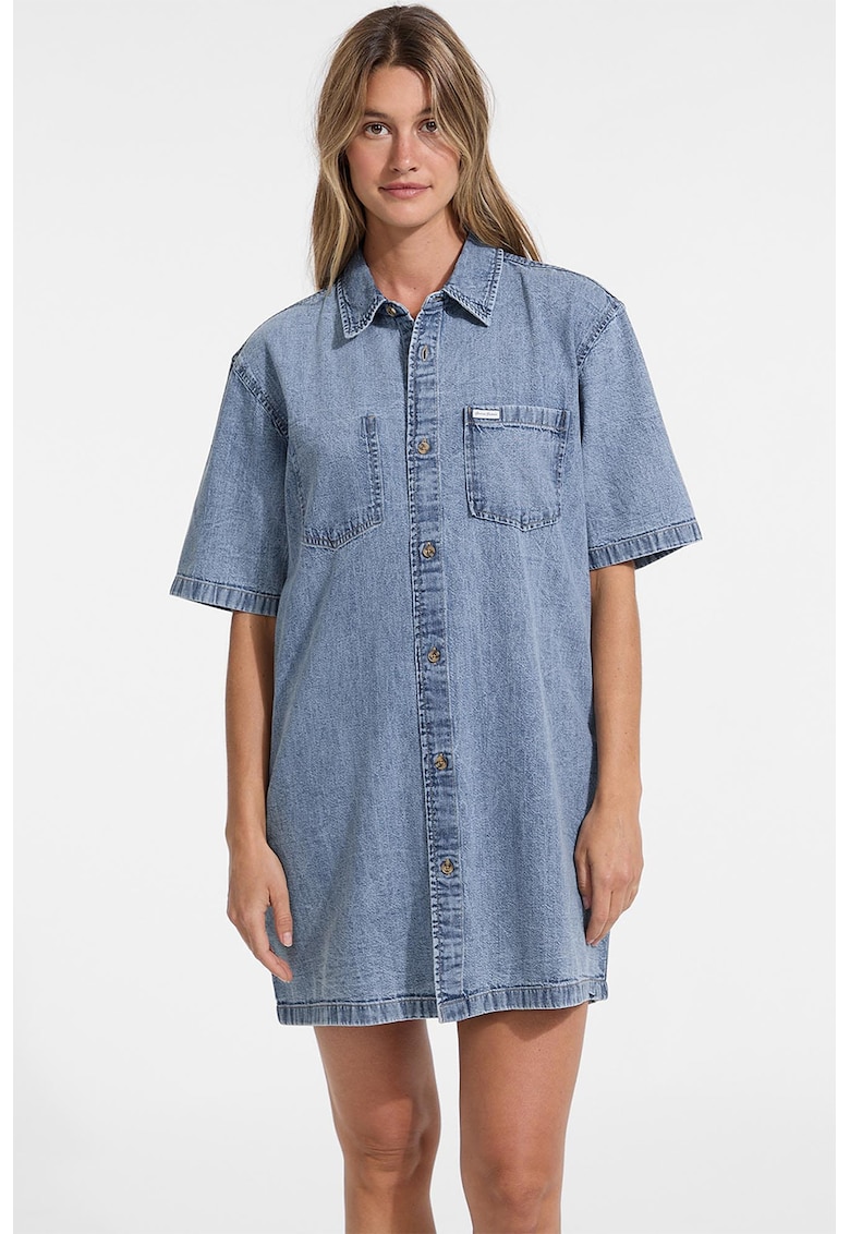 Rochie scurta din denim - Albastru prafuit