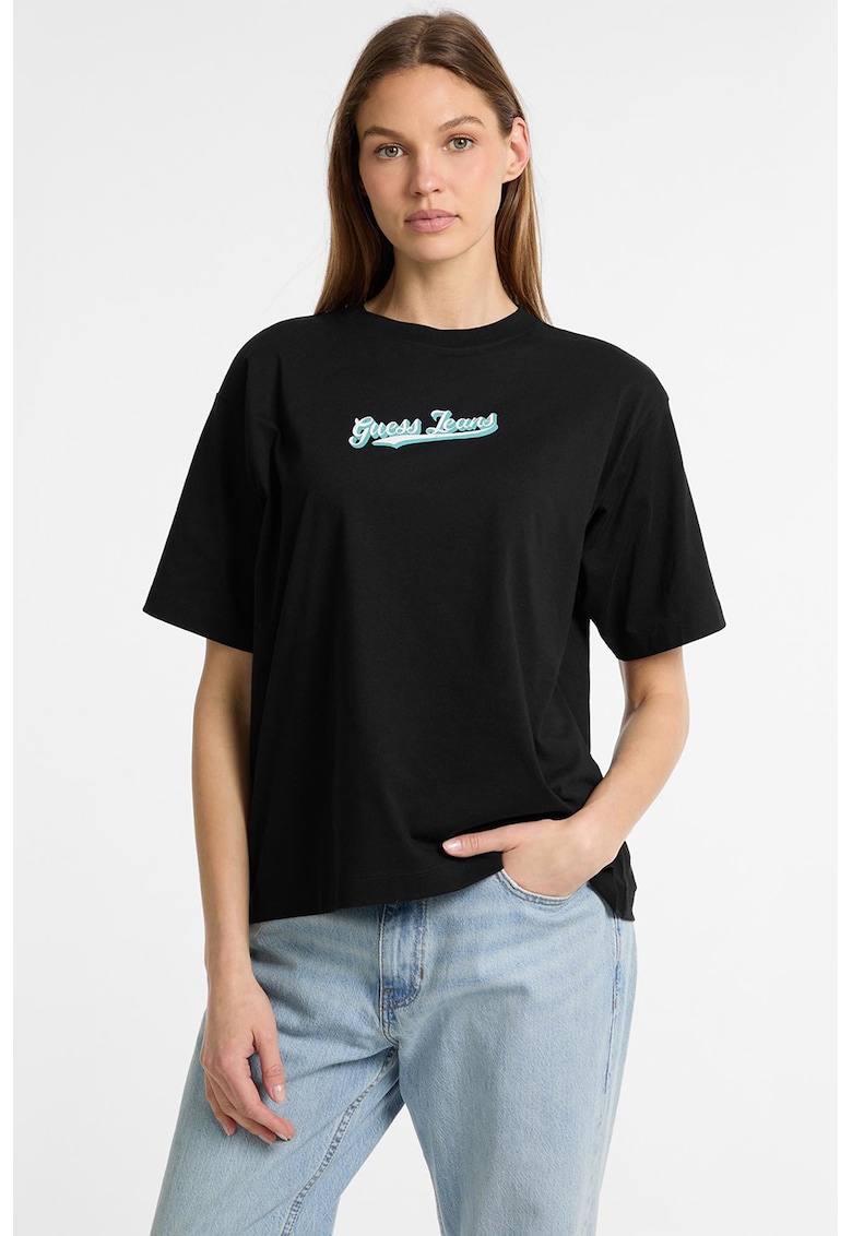Oferte la Tricou lejer cu logo pe piept - Negru/Turcoaz