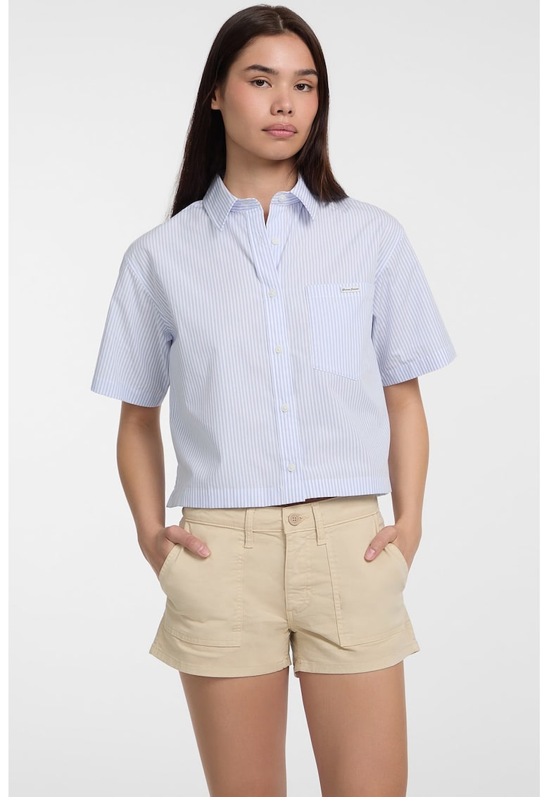 Camasa crop lejera cu dungi - Albastru deschis